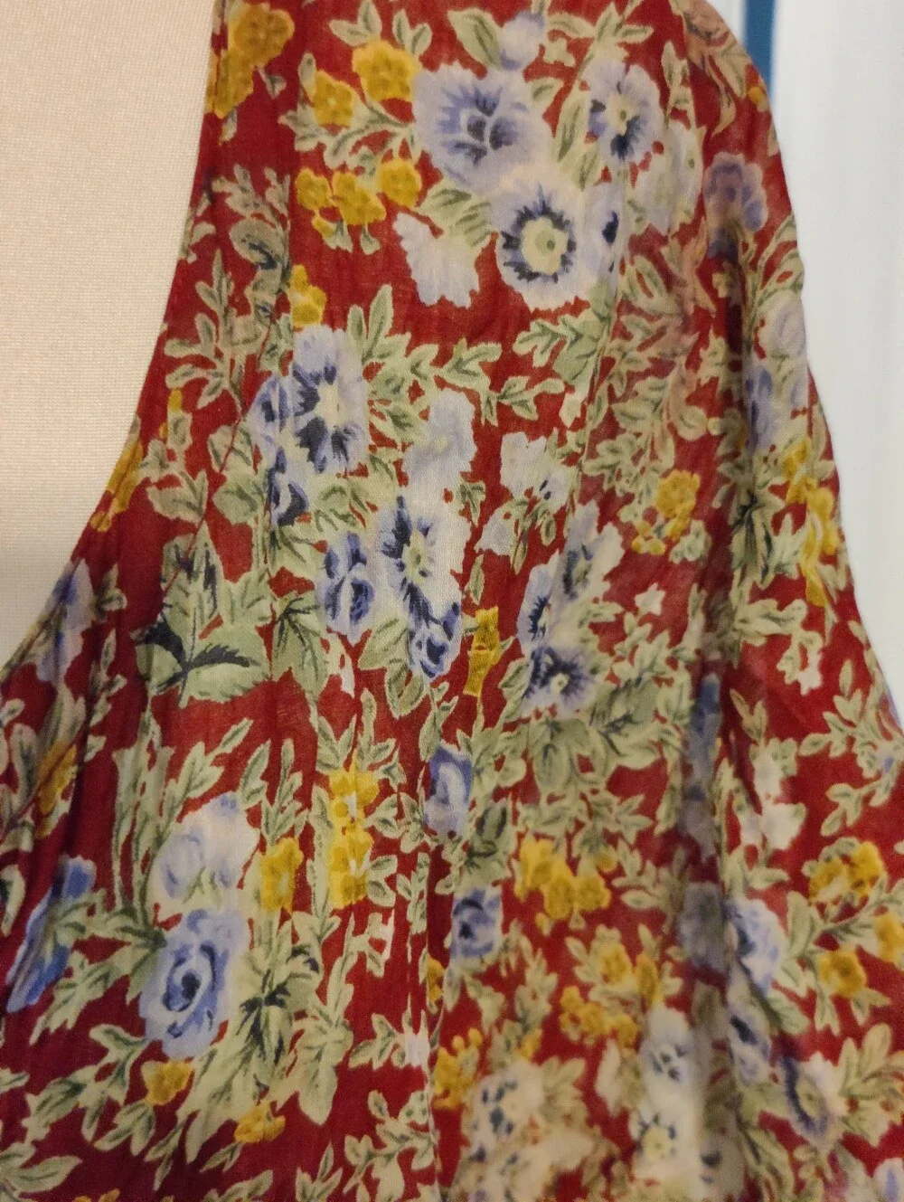 Vintage India Gauze Floral Paperthin Colorblock Maxi Dress Layering Piece LG_3